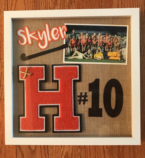 Sports Shadow Box Ideas High Schools, High School Letter Shadow Box Ideas, Senior Shadow Box Ideas Sports, Letterman Shadow Box Ideas, Basketball Shadow Box Ideas, Soccer Shadow Box Ideas, Varsity Letter Shadow Box Ideas, Softball Shadow Box Ideas, Sports Shadow Box Ideas