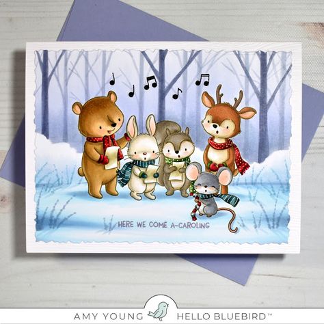 Hello Bluebird- Merry Carolers Hello Bluebird Cards, Hello Bluebird, Christmas Paper Crafts, Winter Wood, Christmas Pillows, Photo Album Scrapbooking, Animal Cards, Winter Cards, Pretty Cards