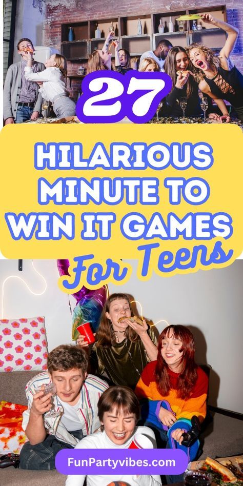 Competition Party Games, Teen Minute To Win It, Cheap Minute To Win It Games, Funny Minute To Win It Games Hilarious, Group Games For Teens Indoor, Best Minute To Win It Games, Teen Activities Group, Teen Games To Play With Friends, Summer Minute To Win It Games