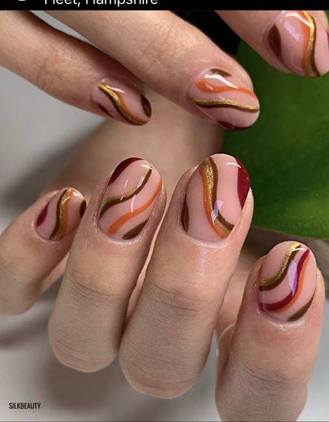 Autumn Swirl Nails, Fall Swirl Nails, Classy Acrylic Nails, Makeup Art, Nail Inspo, Swirl, Gel Nails, Acrylic Nails, Nail Designs