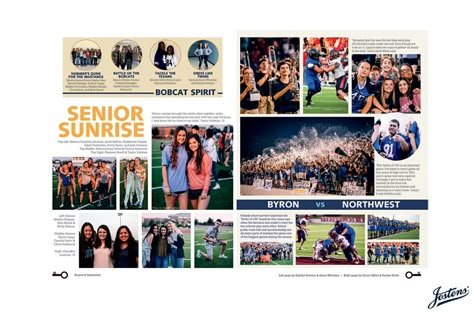 // The Territory, Byron Nelson High School [TX], Trophy Club TX #YearbookSpread  #Yearbook #Jostens #Creative #DigitalDesign #HighSchool #Memories #DesignIdeas #YearbookThemes #YearbookForever Senior Sunrise Yearbook Spread, Highschool Yearbook Design Layout, Yearbook Page Layout Ideas, Yearbook Page Ideas Highschool, Highschool Yearbook Ideas, Jostens Yearbook, Yearbook Mods, Highschool Memories, Yearbook Design Layout