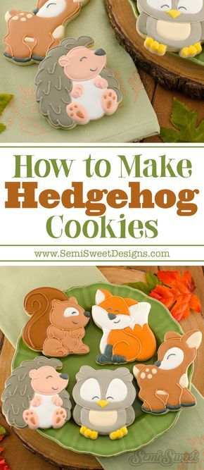 Fun woodland animals theme! How to make hedgehog cookies by SemiSweetDesigns.com Woodland Biscuits, Semi Sweet Designs, Hedgehog Cookies, Amazing Cake Decorating, Royal Icing Sugar, Woodland Animals Theme, Cookie Decoration, Cookie Making, Cookie Tutorials