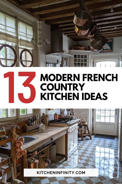 This guide is a step-by-step plan that will help you design your own modern French country kitchen by showing you how to choose the right colors, furniture pieces and accessories for each room in your house! | Kitchen Infinity Modern French Country Kitchen, French Villa Interior, French Country Kitchen Ideas, French Country Kitchen Designs, French Cottage Style, Parisian Kitchen, Country Kitchen Ideas, French Villa, Villa Interior