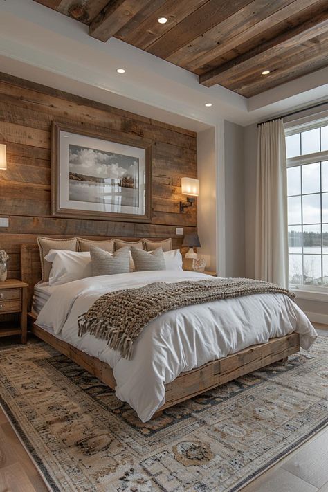 Master Bedrooms Decor Cozy Rustic, Ranch House Master Bed, Swiss Chalet Bedroom, Ranch Style Bedroom Master Suite, Master Bedrooms Country, Barndominium Ideas Interiors Bedroom, Western Bedroom Ideas Ranch Style Rustic, Rustic Master Bedrooms, Western Bedroom Ideas Ranch Style