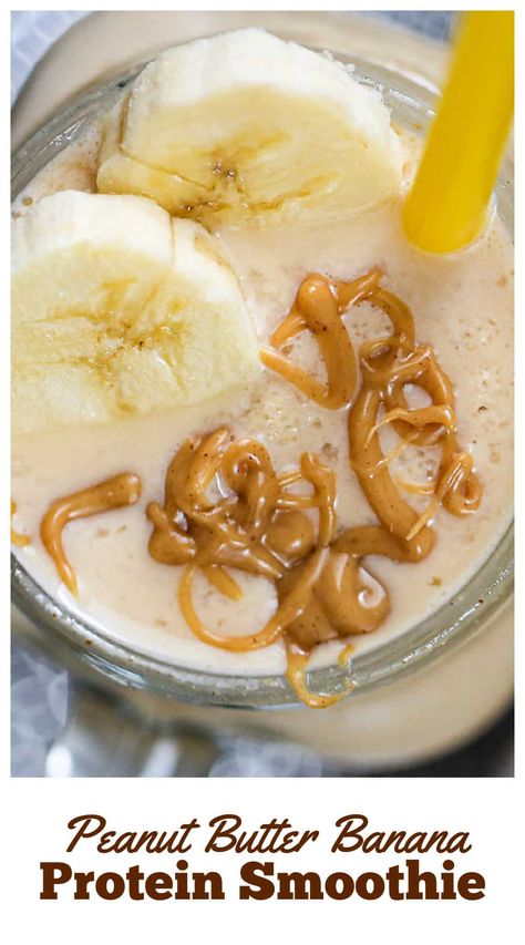 Peanut Butter Banana Protein Smoothie Peanut Butter Banana Protein, Peanut Butter Protein Shake, Banana Protein Shake, Smoothie Protein, Protein Smoothie Bowl, Banana Protein Smoothie, Best Protein Shakes, Peanut Butter Banana Smoothie, Protein Smoothies