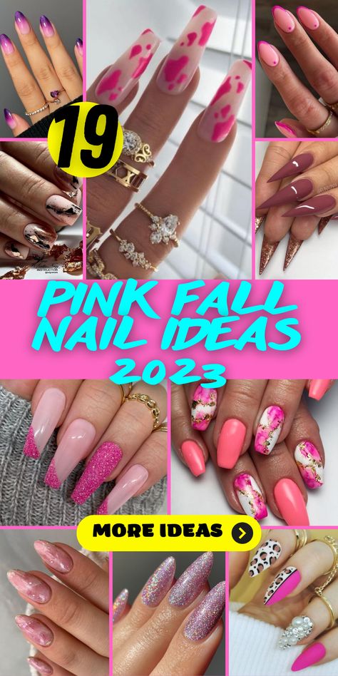 Embrace the autumn season with gorgeous fall pink nails 2023. Whether you choose a soft pastel pink or a vibrant berry shade, pink nails are perfect for adding a touch of femininity to your fall look. Experiment with different nail designs, such as floral motifs or geometric patterns, to create a unique and stylish manicure. Step into the new season with confidence and show off your trendy pink nails. Pink September Nails, Fall Pink Nail Designs, Pink Fall Nails 2023, Pink Nails 2023 Trends, Different Shades Of Pink Nails Acrylic, Dnd Fall Nails, Pink Fall Nails Designs, New Trendy Nails, September Nails 2023