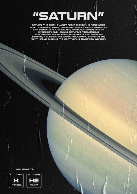 This is a poster of the planet saturn Poster Space, Space Poster Aesthetic, Saturn Icon, Space Posters, Astrophysics Poster, Astronomy Poster Aesthetic, Saturn Poster, Space Core, Saturn Aesthetic