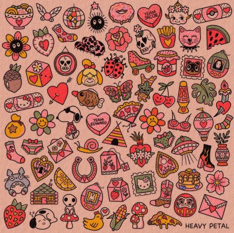 Fun Filler Tattoos, Lower Leg Patchwork Tattoos, Cute Filler Tattoos For Women, Traditional Tattoo Background Filler, 80s Inspired Tattoos, Bubblegum Traditional Tattoo, Tiny Filler Tattoos, Traditional Tattoo Iphone Wallpaper, Fruit Tattoo Sleeve