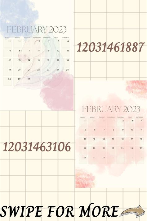 HAPPY NEW YEAR! thank you so much for supporting me throughout the past few months!^__^ to start the year with my very first post for 2023, 2023 CALENDAR DECALS! I suggest using the poster painting (: suits calendars really well! #bloxburg #bloxburgdecals #decals #roblox #robloxdecals #bloxburgcalendar #bloxburgcalendars #bloxburg2023 To Do List Decals Bloxburg, Bloxburg Decals Codes Wallpaper Bedroom, Bloxburg Calendar Decals 2023, Bloxburg Study Room Ideas, Bloxburg Calendar Decals, Bloxburg Poster Codes, March 2023 Calendar, Dream Catcher Decal, Bloxburg School