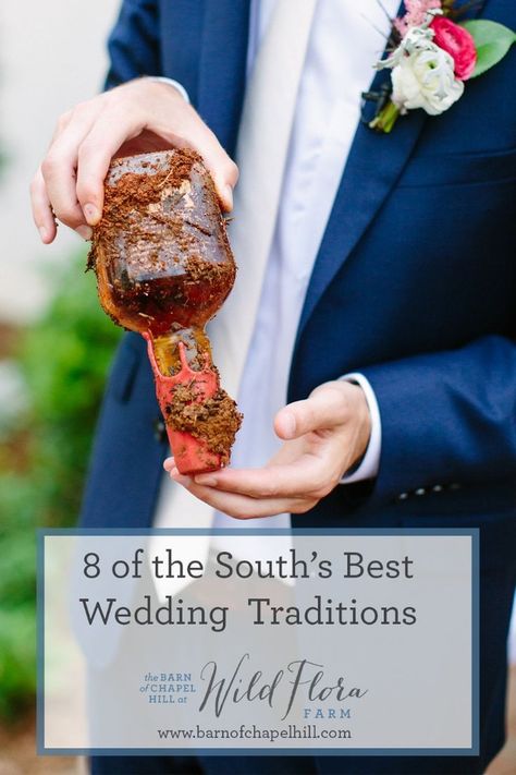 Find 8 of the best southern wedding traditions - including burying the bourbon and more. #southernweddingtradition #weddingtradition #barnofchapelhill Bury The Bourbon Southern Weddings, Southern Fall Wedding, Southern Wedding Ideas, Bourbon Wedding, Country Fall Wedding, Southern Wedding Traditions, Food Truck Wedding, Wedding Venues North Carolina, Flora Farms