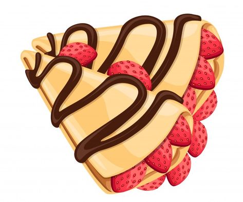 Crepe with strawberry and chocolate tast... | Premium Vector #Freepik #vector #logo #food #menu #leaf Strawberry And Chocolate, Strawberry Crepes, Tasty Pancakes, Chocolate Drizzle, Boutique Interior, Chocolate Strawberries, Food Drawing, Mobile App Design, Food Illustrations