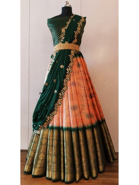 Half Silk Saree Designs, Half Saree Function Lehenga, Half Saree Set Designs, Half Sari Lehenga, Elegant Wedding Dress Indian, Pattu Lehenga For Women, Traditional Half Saree Designs Pattu, Fancy Half Sarees, Half Saree Ideas