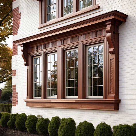 8+ Creative Ideas for Choosing Your Exterior Window Trim Options • 333+ Images • [ArtFacade] Tudor Remodel Exterior Before And After, Craftsman Style Exterior Window Trim, Victorian Window Trim Interior, Oriel Windows Architecture, Stained Wood Window Trim Exterior, Fluted Window Trim, Exterior Window Decor Ideas, Stucco Window Trim Ideas, Decorative Exterior Window Trim