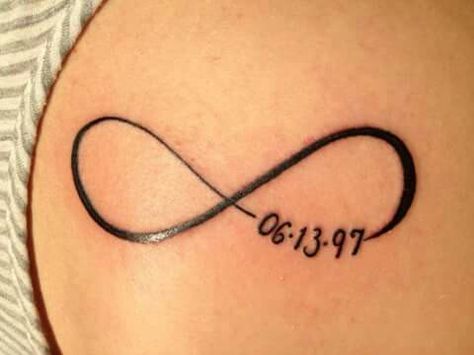 Infinity Tattoo With Anniversary Date, Infinity With Date Tattoo, Infinity Date Tattoo, Infinity Tattoo With Numbers, Infinity Tattoo With Date, Couples Infinity Tattoos, Infinity Tattoo With Dates, Marriage Date Tattoo Ideas, Anniversary Tattoo Ideas Marriage