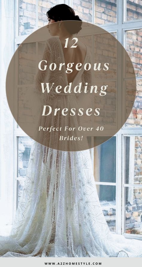 Discover timeless elegance with our curated selection of wedding dresses tailored for brides over 40. From sophisticated lace designs to flattering silhouettes, find the perfect gown that celebrates your style and enhances your beauty on your special day! Elegant Romantic Wedding Dress, Second Wedding Dress Over 40 Older Bride, Wedding Dresses For Over 50, Wedding Dress Over 40, Dresses For Women Over 40, Wedding Dresses For Women, Second Wedding Dresses, Unconventional Wedding, Lace Designs