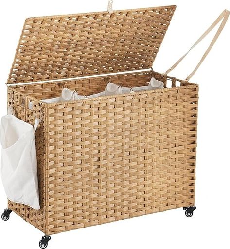 Amazon.com: Laundry Hamper with Wheels, 52.8 Gallon(200L) Rolling Laundry Basket with Lid, 3-Section Rattan Clothes Hamper with 3 Removable Liner & 3 Mesh Laundry Bags, Laundry Sorter with Side Pocket, Natural : Home & Kitchen Laundry Hamper With Wheels, Large Laundry Hamper, Landry Room, Rolling Laundry Basket, Laundry Basket Storage, Laundry Hamper With Lid, Laundry Basket With Lid, Large Laundry Basket, Laundry Cart