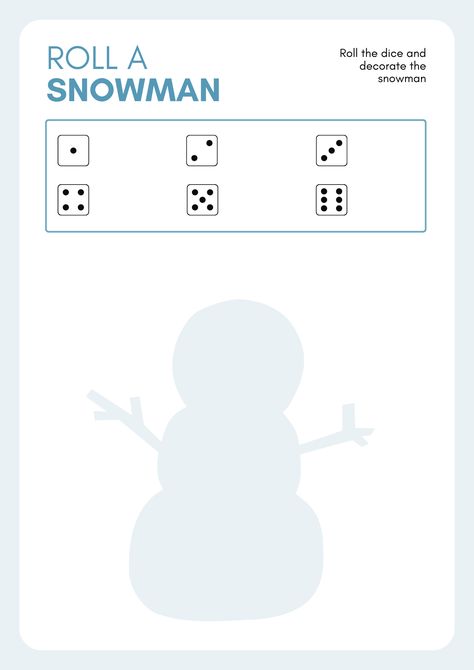 Roll a Dice Printable Snowman Game for Kids this Winter Roll A Snowman Dice Game Free Printable, Dice Snowman, Snowman Dice Game, Dice Printable, Roll A Snowman, Classroom Holiday Party, Snowman Games, Roll A Dice, Winter Unit