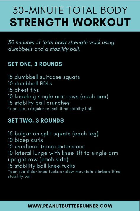 30 minutes of total body strength work using dumbbells and a stability ball. 30 Minute Strength Training Workout At Home, 30 Min Total Body Dumbbell Workout, Dumbell Total Body Workout, Dumbell Circuits, Total Body Workout At Gym, Accessory Workout, Total Body Strength Workout, Emom Workout, Home Strength Training