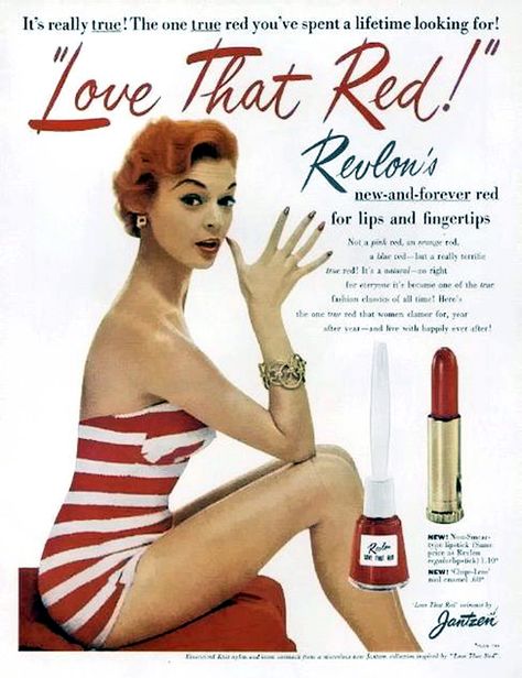 Revlon, Love That Red Lipstick Ad, 1964 #lovethatredlipstick #revlon 1950s Makeup, Lipstick Ad, Vintage Makeup Ads, Beauty Advertising, Makeup Ads, Pin Up Vintage, Forever Red, Kissy Face, Retro Makeup