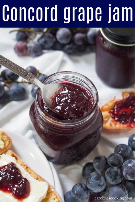 Grape Chia Jam, Concord Grape Jam With Pectin, Grape Jelly Recipe No Pectin, Concord Grape Jam Recipe, Concord Grape Recipes, Concord Grape Jam, Grape Jam Recipe, Concord Grape Jelly, Waffle Cone Recipe