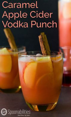 Caramel Apple Cider Vodka Punch cocktail drink recipe. Also called Spiked Caramel Apple Cider. Sweet, fruity, festive alcoholic beverage to celebrate the holidays. Spoonabilities.com Apple Cider Vodka Punch, Spiked Caramel Apple Cider, Spiked Apple Cider Recipe, Caramel Cocktail, Cider Caramel, Caramel Apple Cider, Vodka Punch, Apple Cider Punch, Spiked Apple Cider