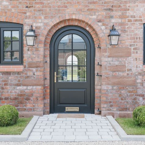 This arched front door features From The Anvil's Aged Brass Reeded Slimline lever espag. lock set (SKU: 33039). We adore this finish because it... ✨ Is made from solid brass ✨ Is unlacquered to allow a living finish that changes over time ✨ Can be easily polished to restore a bright shine (or left to naturally tarnish) ✨ Looks stunning in a range of interiors ✨ Suitable for internal and external use Shop the full Aged Brass collection on our website. Curved Front Door, Arched Front Door, Brass Shelf Brackets, Victorian Doors, Art Deco Door, Sliding Pocket Doors, Converted Barn, Window Furniture, Flora Design