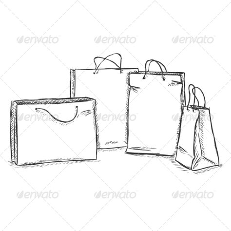 Shopping Bag Tattoo, Shopping Bag Doodle, Shopping Bags Drawing, Daily Objects Sketches, Nyc Doodles, Shopping Bag Drawing, Shopping Bags Illustration, Shopping Doodle, Shopping Sketch