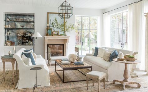 A Californian Home Decorated in Elegant Neutrals :: This Is Glamorous Farmhouse Chic Living Room, Rustic Chic Living Room, Modern Farmhouse Living Room Decor, Farmhouse Living Room Decor Ideas, Rustic Farmhouse Living Room, Room Fireplace, Farmhouse Style Living Room, Modern Farmhouse Living, Country Decorating