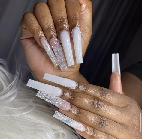 White Nails, Nail Tips, Acrylic Nails, Glitter, Nails, White, Clothes