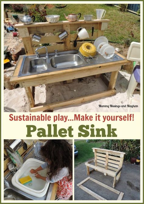 Pallet Sink, Outdoor Play Space, Outdoor Play Spaces, Pallet Kitchen, Play Kitchens, Outdoor Play Areas, Kids Outdoor Play, Mud Kitchen, Outdoor Classroom