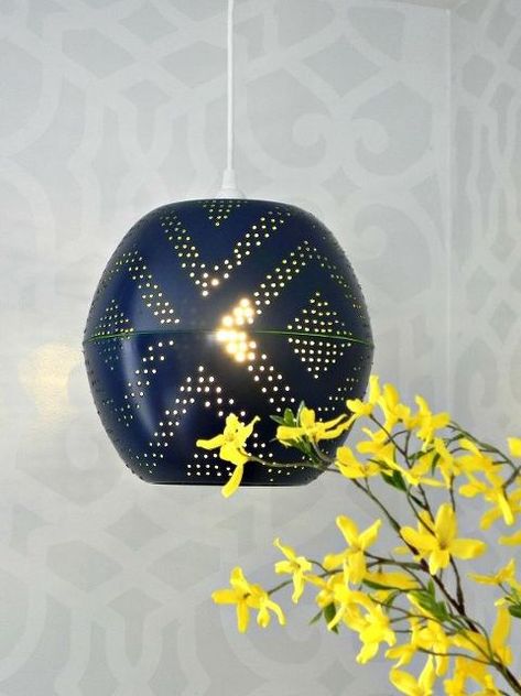 westelmknockoffs perforated globe pendant light, diy, home decor, lighting, repurposing upcycling West Elm Lighting, West Elm Inspired, Wood Light Fixture, Diy Pendant Light, Concrete Pendant Light, Diy Lampe, Folding Origami, Globe Lamps, Globe Pendant Light