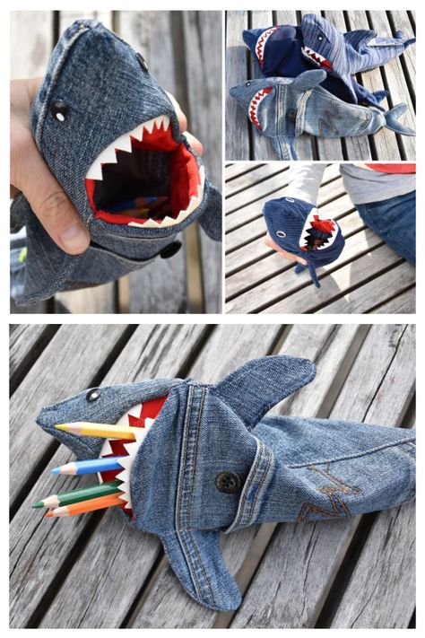 DIY Shark Pencil Case Free Sewing Pattern & Tutorial Animal Pencil Case Sewing Pattern, Shark Pencil Case Pattern Free, Shark Sewing Pattern Free, Shark Bag Pattern, Diy Pencil Case Pattern, Pencil Case Ideas, Pencil Case Sewing Pattern, Shark Sewing Pattern, Shark Diy