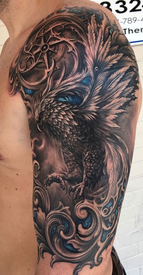 Snowglobe Tattoo, Phoenix Tattoo Arm, Goth Symbols, Phoenix Tattoo Men, Phoenix Tattoo Sleeve, Tato Phoenix, Griffin Tattoo, Tato Flash, Phoenix Bird Tattoos