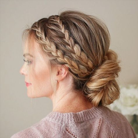 Fishtail French Braid Double Bun | MISSY SUE Easy Braided Updo, Hairstyle Videos, Gorgeous Braids, Dutch Braid Hairstyles, Braided Hair Tutorial, Side Braid Hairstyles, Hairstyle Tutorials, Makeup Tutorial Video, Penteado Cabelo Curto