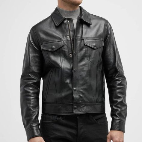 Tom Ford Leather Trucker Jacket in Medium Tom Ford Leather Jacket, Tom Ford Menswear, Leather Trucker Jacket, Tom Ford Leather, Tom Ford Men, Youtube Logo, Men's Outerwear, Trucker Jacket, Mens Outerwear