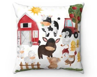 PrintinglyStudio | Etsy Barnyard Bedroom, Barnyard Nursery, Watercolor Farm Animals, Crib Pillows, Farm Sweet Farm, Watercolor Farm, Farm Baby Shower, Boy Girl Nursery, Farmhouse Nursery