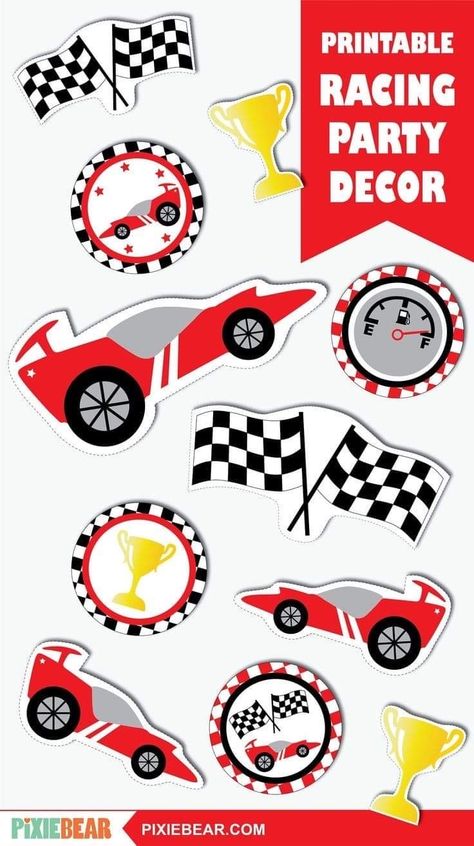 Racing Theme Birthday Party Decorations, Race Car Svg Free, Free Race Car Party Printables, Racing Cake Topper Printable, Race Car Printables Free, Diy Race Car Party Decorations, Race Car Birthday Party Ideas Cake, Race Party Decorations, Racing Cars Birthday Party