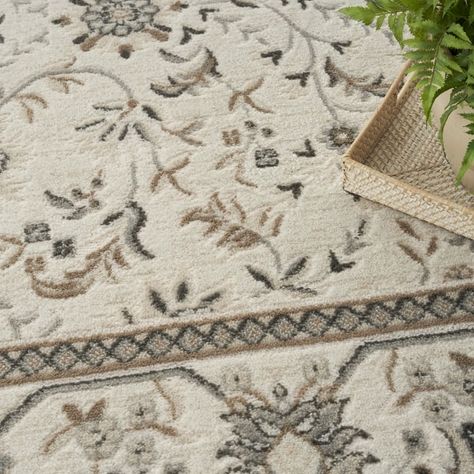 HomeRoots 8' x 10' Cream Floral Distressed Area Rug - 8' x 10' - Bed Bath & Beyond - 40100640 Beige Rug Texture Pattern, Living Room Rug White Couch, Vintage Area Rugs In Living Room, Vintage Rugs In Living Room, Rugs For Dark Wood Floors, Neutral Area Rugs In Living Room, Farmhouse Area Rug Living Room, Light Academia Office, Entryway Rug Ideas