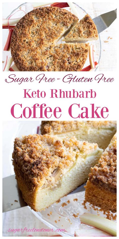 Keto Rhubarb, Keto Coffee Cake, Rhubarb Coffee Cake, Rhubarb Coffee Cakes, Desserts Keto, Low Carb Low Fat Recipes, Low Carb Cake, Rhubarb Cake, Keto Coffee