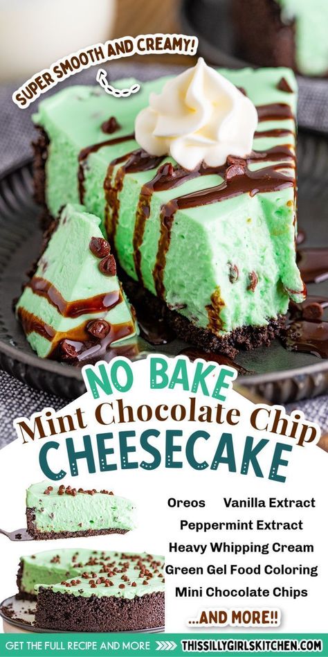 Andes Mint Cheesecake, Mint Chocolate Chip Cheesecake, Flavored Cheesecake, Mint Chocolate Cheesecake, Andes Mints, Mint Desserts, Mint Cheesecake, Cookies To Bake, Chocolate Chip Cheesecake