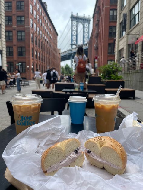 Coffee & Bagel in Brooklyn New York Bagels Aesthetic, Bagel Aestethic, Bagel New York, Bagels Nyc, Brooklyn Cafe, New York Bagels, Ny Bagel, Coffee And Bagel, Nyc Coffee