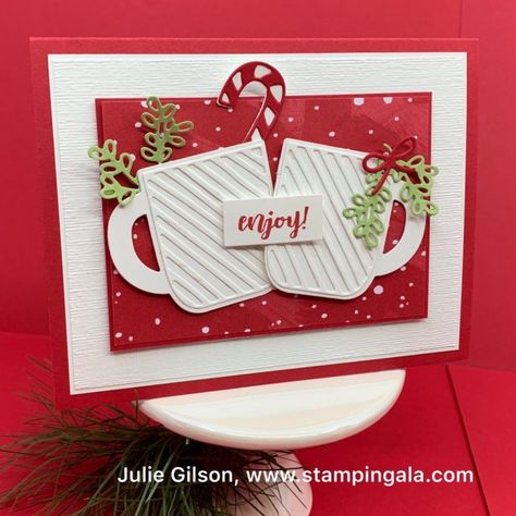 Stampin Gala, Cheers Card, Cup Of Cheer, Stampin Up Weihnachten, Coffee Cards, Homemade Christmas Cards, Christmas Cup, Stampin Up Christmas Cards, Treat Holders