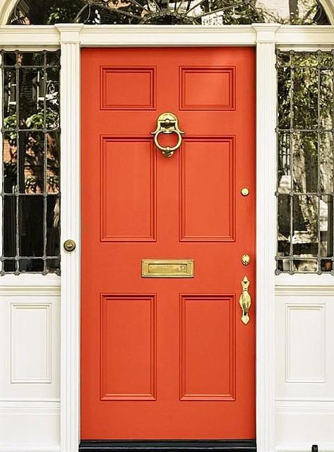 Popular Front Door Colors, Orange Front Door, Bright Front Doors, Entry Door Colors, Window World, Orange Front Doors, Exterior Door Colors, Red Front Door, Orange Door