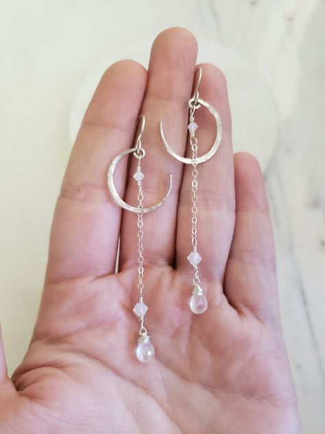 Silver Moon Earrings, Ethereal Jewelry, Celestial Earrings, Crescent Earrings, Crescent Moon Earrings, Hammered Earrings, Earrings Inspiration, Moonstone Earrings, Silver Moon