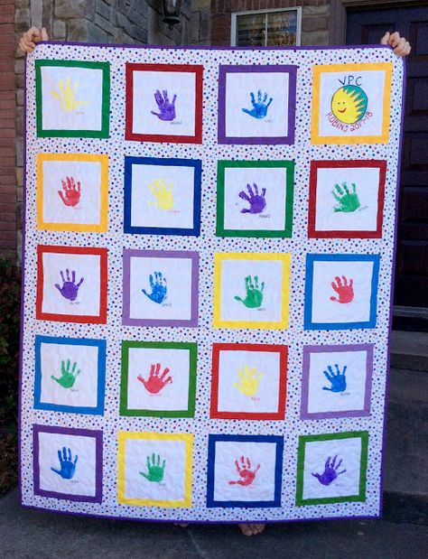 Handprint Quilt, School Auction Projects, School Auction, Fund Raiser, Auction Projects, Make A Quilt, Room Mom, Hand Prints, Baby Projects