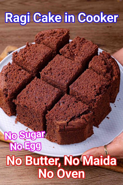 Ragi Cake Recipe | Eggless Finger Millet Cake - No Sugar, No Oven Millet Cake, Butter Sponge Cake, Cake Recipes In Cooker, Cakes Without Butter, Rasmalai Recipe, Cake Recipe Eggless, Ragi Recipes, Ragi Flour, Finger Millet