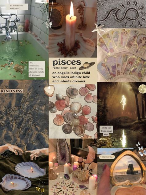 pisces aesthetic background, beach, shells, candles, crystals, jewelry Pisces House Aesthetic, Piscescore Aesthetic, Piceses Aesthetic, March Pisces Aesthetic, Pisces Room Aesthetic, Pisces Season Aesthetic, Pisces Women Aesthetic, Pices Aesthetic Pics, Pisces Style Aesthetic