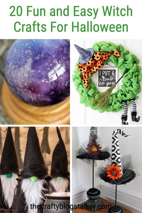 Searching for witch craft ideas for Halloween? Here is a collection of 20 fun and easy crafts for the holiday which are sure to be a hit. #thecraftyblogstalker #halloweencrafts #halloweenwitch #DIYwitches Halloween Crafts For Girls, Crafts For Girls Night, Crafts For Halloween, Fun And Easy Crafts, Halloween Themes Decorations, Halloween Witch Wreath, Witch Crafts, Homemade Halloween Decorations, Halloween Table Runners