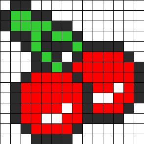 Cherries Perler Bead Pattern | Bead Sprites | Food Fuse Bead Patterns Modele Pixel Art, Pixel Beads, Fuse Bead Patterns, Art Perle, Hama Beads Design, Perler Bead Templates, Motifs Perler, Bead Sprite, Hama Beads Patterns