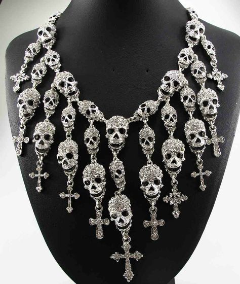 I like the vibe of this necklace. Its like a mixture of mummies, skulls, and Mexican Day of the Dead. Its a cool necklace. Its sold on eBay. It was something I ordered for me, for Mother's Day. Its feels like a spiritual tool. 😀🌵🎠🦄🚣🦆🦉🌴❤🌈🔘🔱 Skeleton Skull, Womens Chokers, Diamond Solitaire Necklace, Jewelry Crystal, Skull Necklace, Crystal Choker, Skull Earrings, Crystal Skull, Cross Jewelry